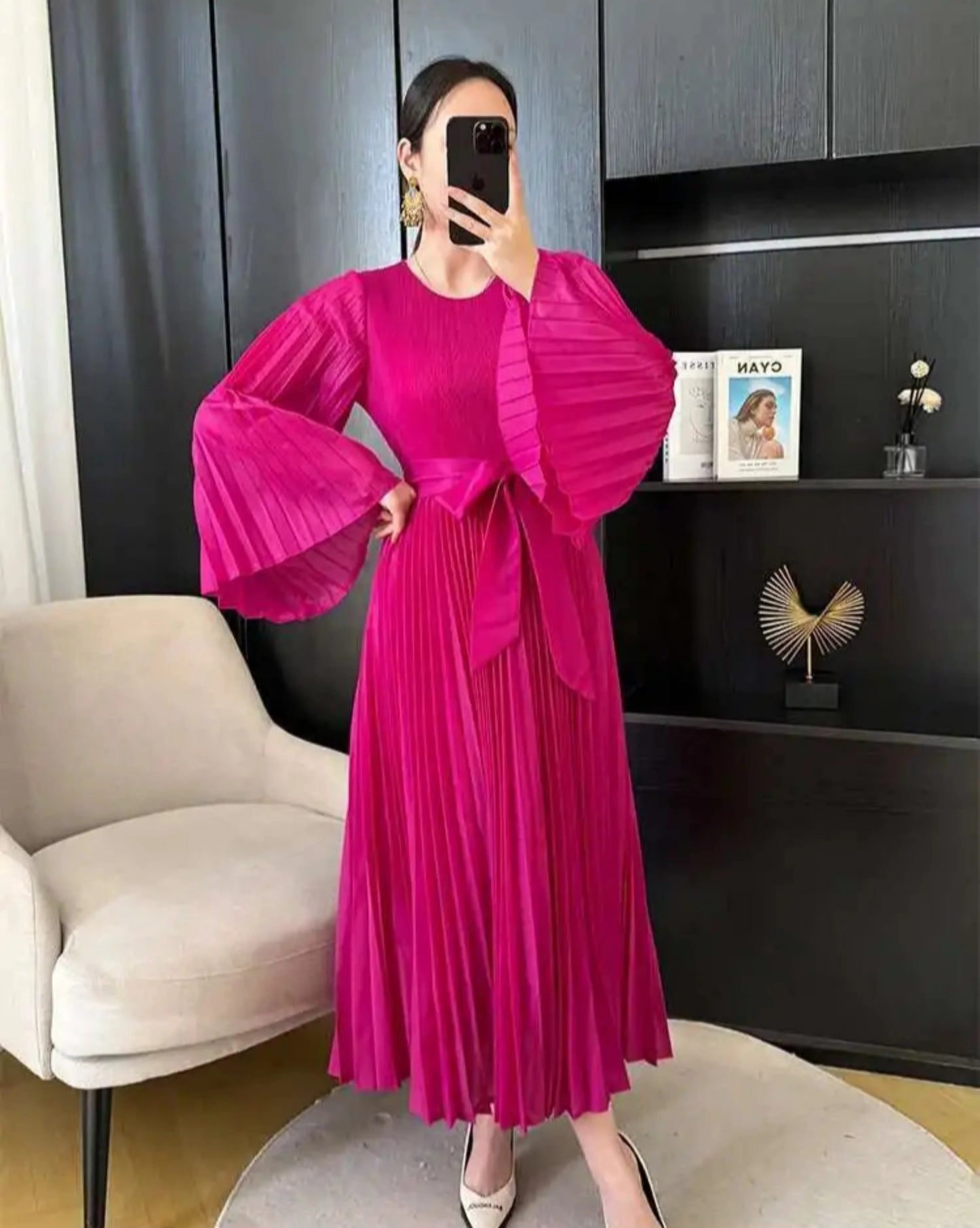 Luxe Plissé Pleated Midi Dress