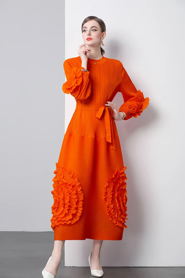 Chic Japanese Plissé Midi Dress