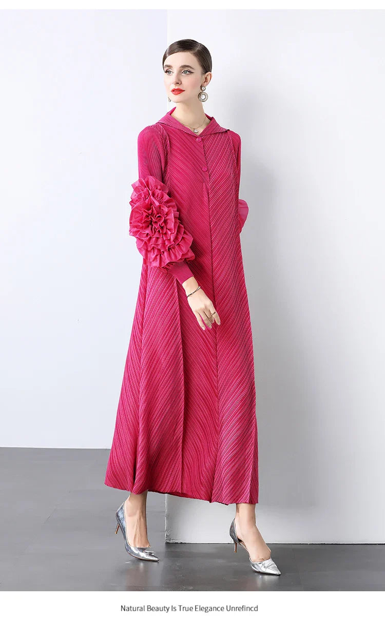 Plissé Pleated Long Sleeve Dress