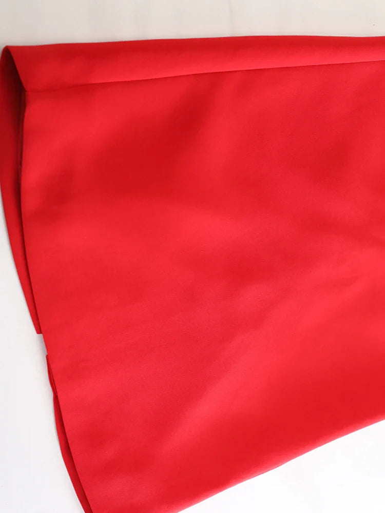 Red Floral Appliqué Midi Skirt