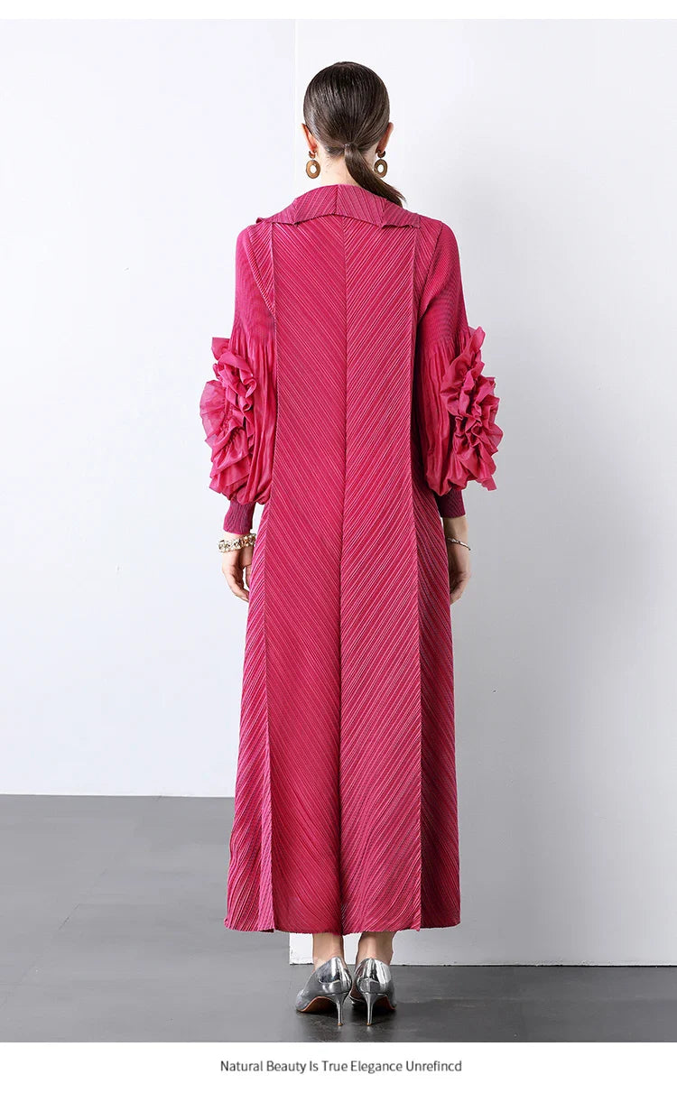 Plissé Pleated Long Sleeve Dress