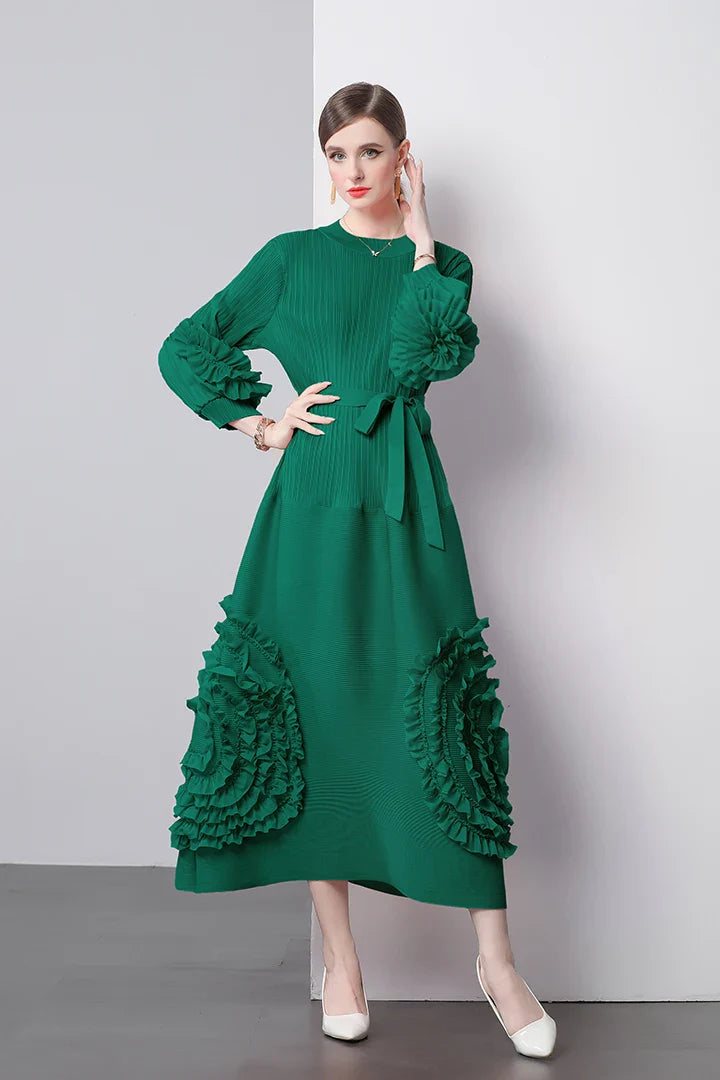 Plisse Floral Bubble Sleeve Dress