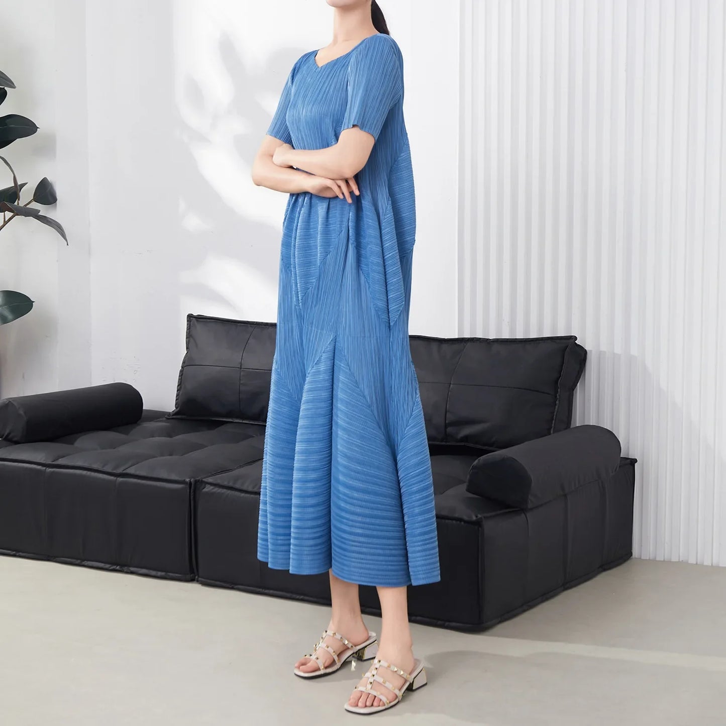 Truly Pleated Short Sleeve Dress
