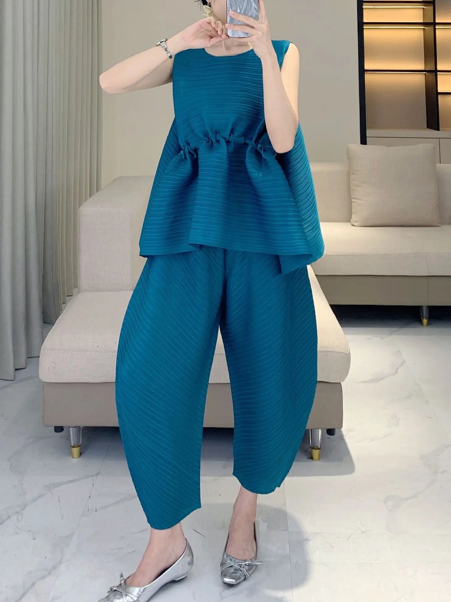 Plissé Pleated Palazzo Pants