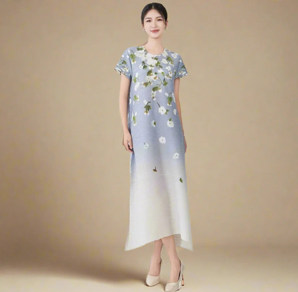 Luxury Floral Ombre Plisse Dress