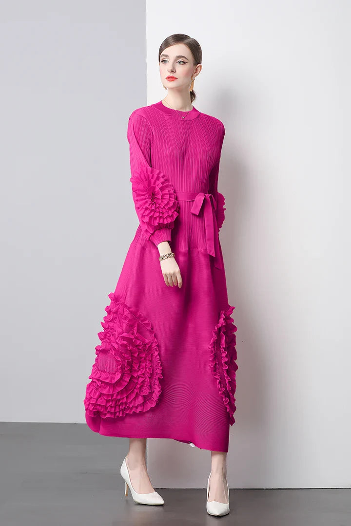 Plisse Floral Bubble Sleeve Dress