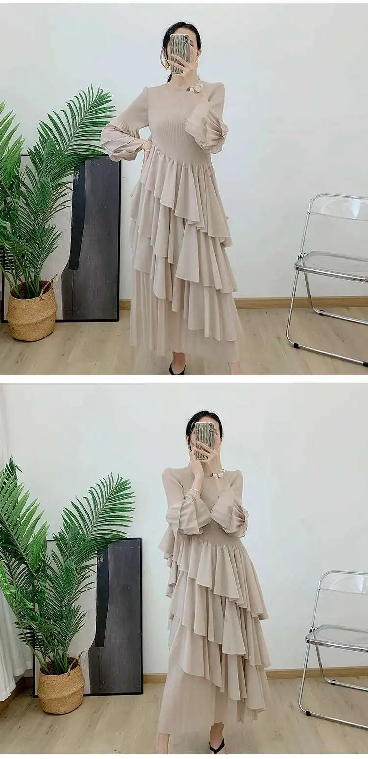 Elegant Ruffled Pleated Dress