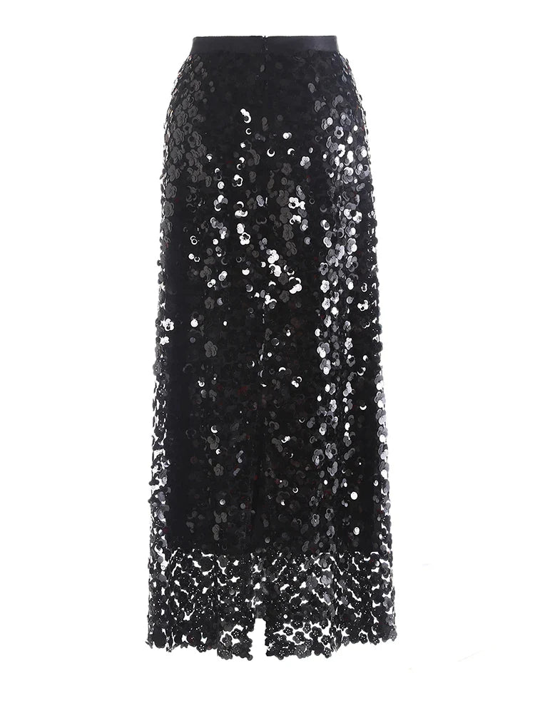 Floral Sequin Pull-On Midi Skirt