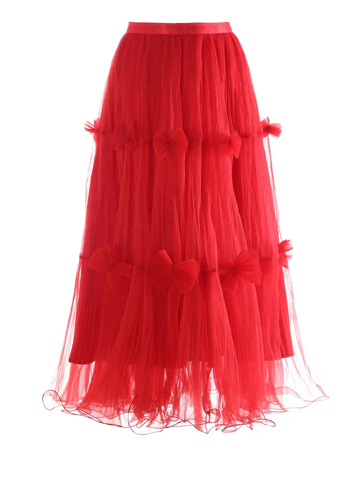 Luxe Pleated Tulle Midi Skirt