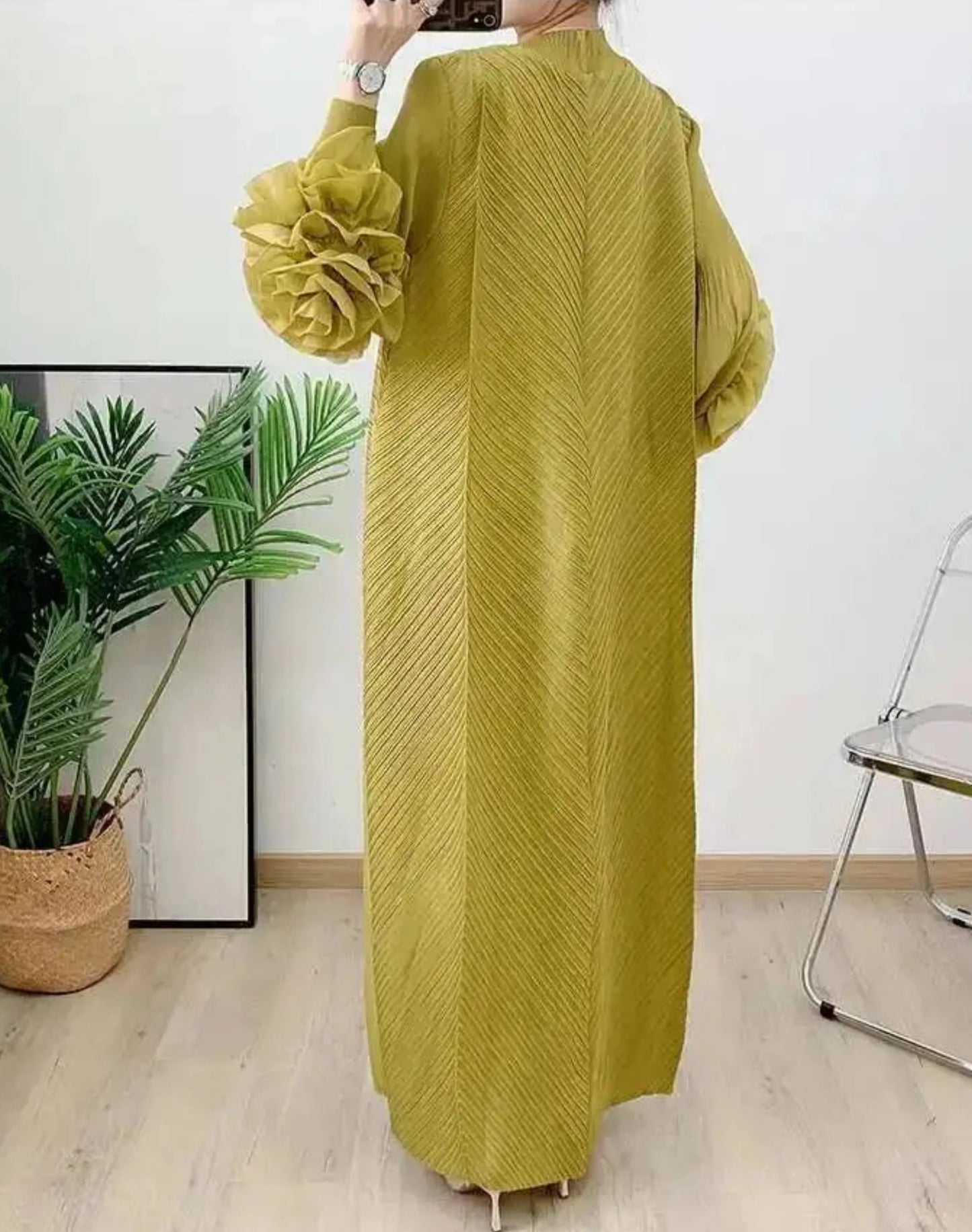 Truly Pleated Ruffle Sleeve Dress