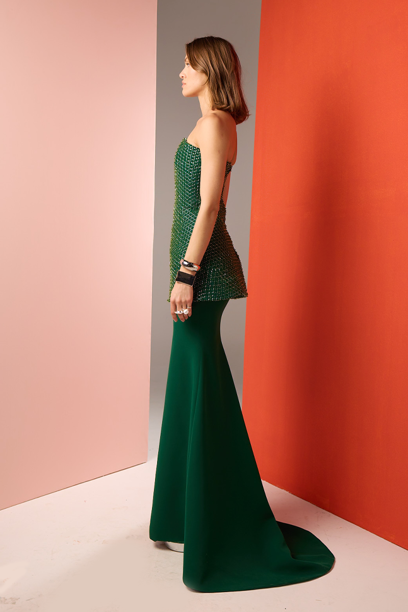 EMERALD CORSET TOP AND SKIRT SET