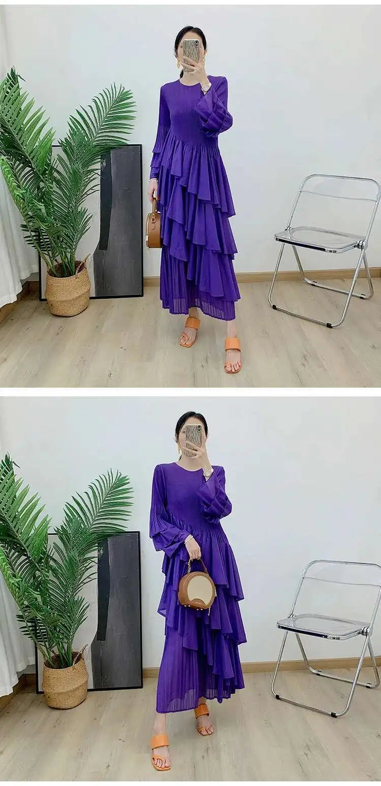 Elegant Ruffled Pleated Dress
