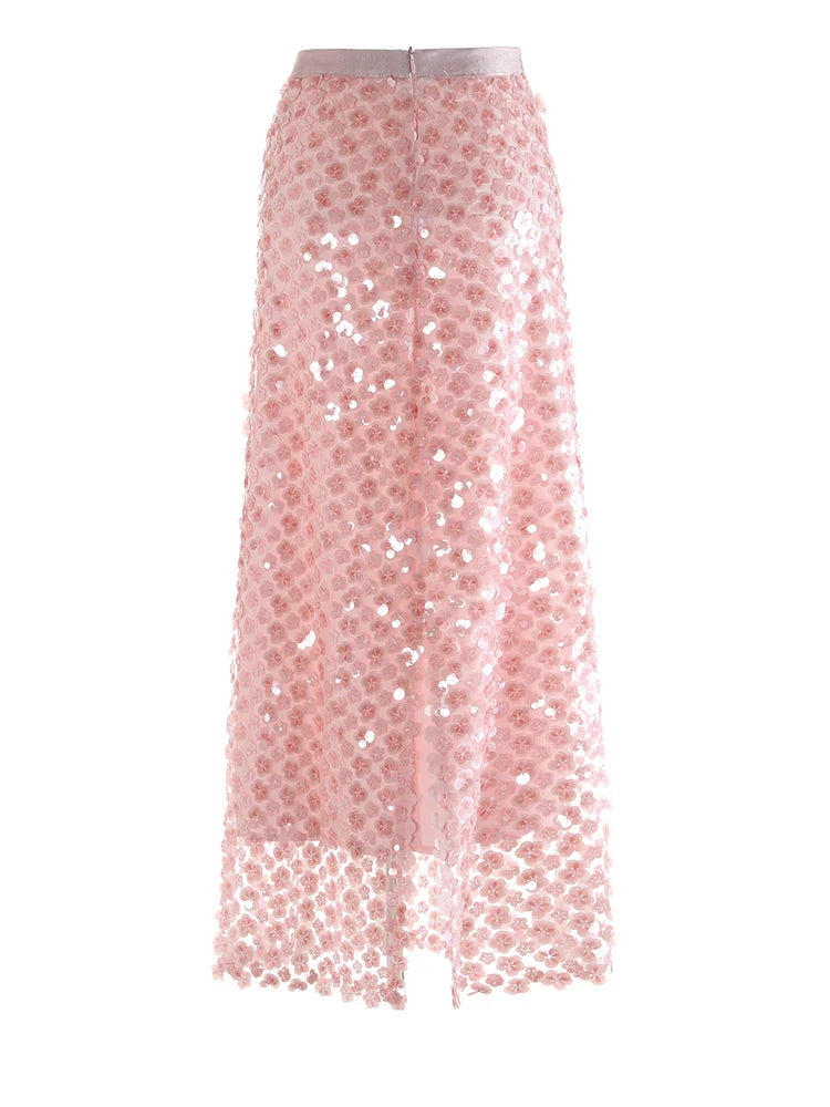 Floral Sequin Pull-On Midi Skirt