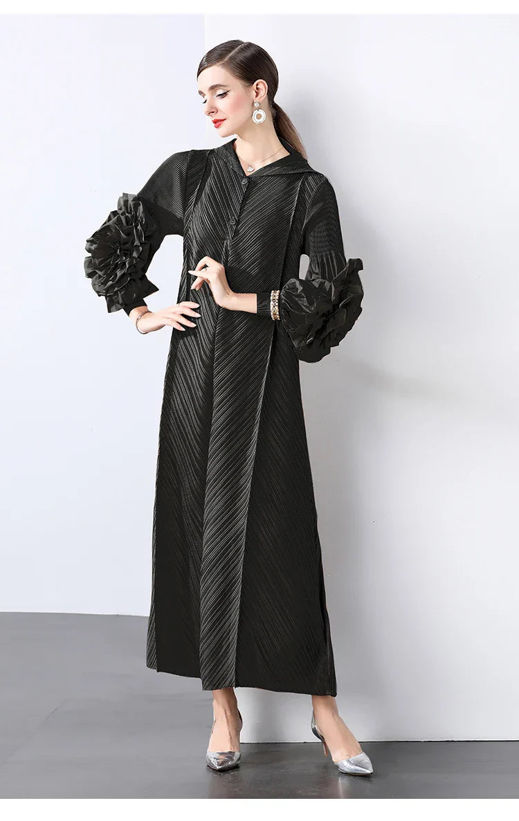Plissé Pleated Long Sleeve Dress