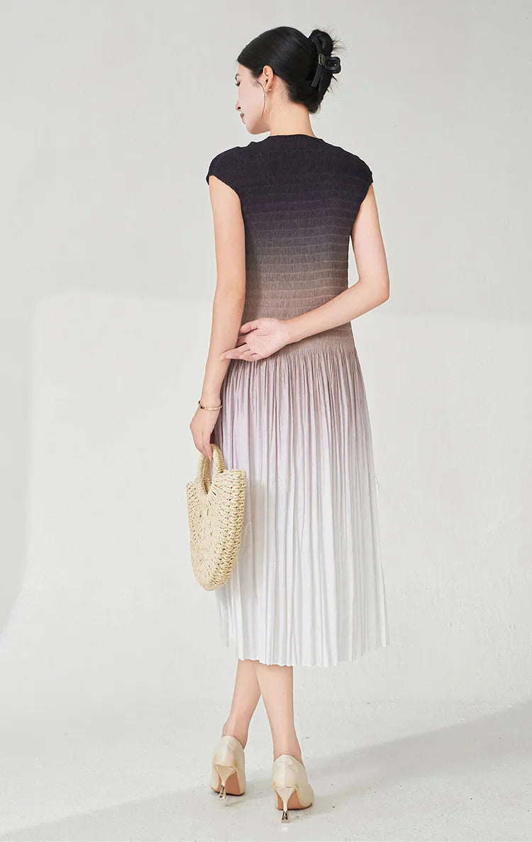 Designer Ombre Pleated Midi Dress