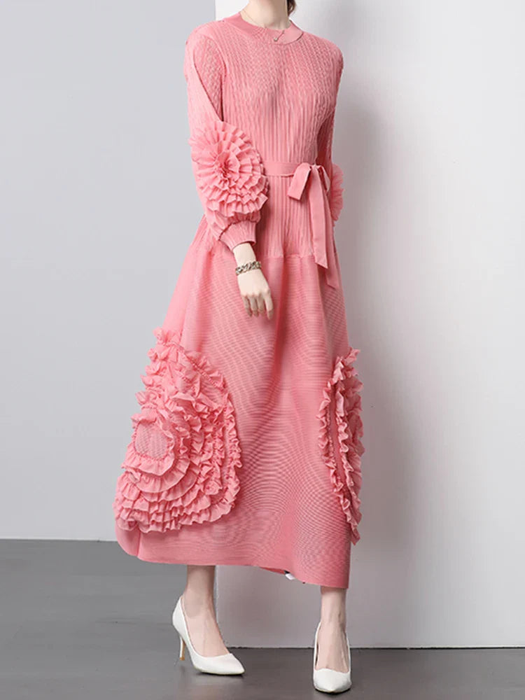 Plisse Floral Bubble Sleeve Dress