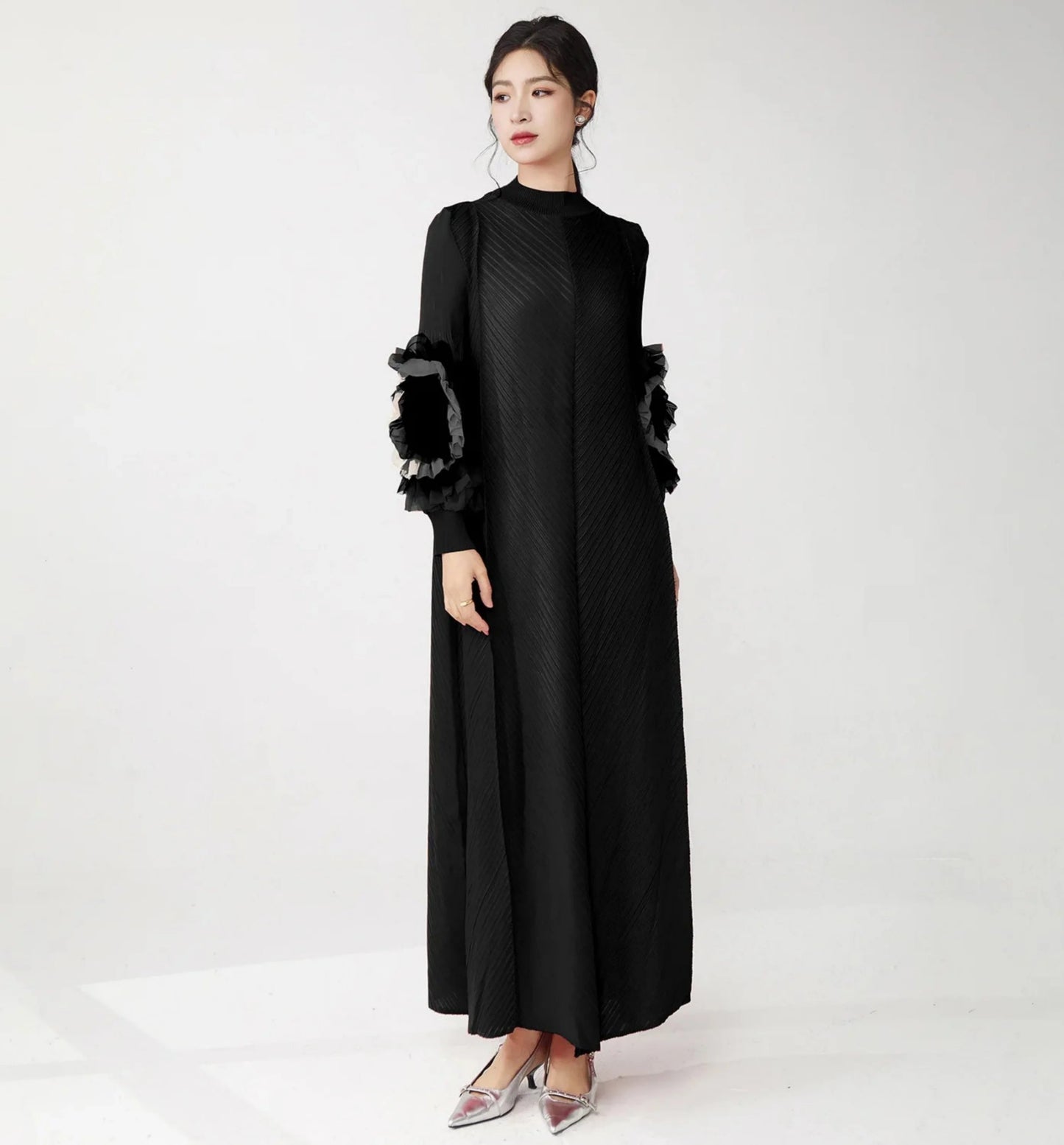Truly Pleated Ruffle Sleeve Dress