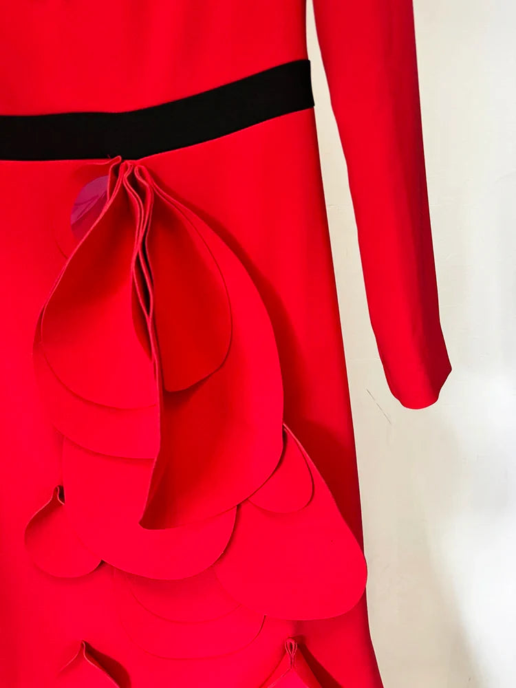 Couture Ruffled Rosette Maxi Dress