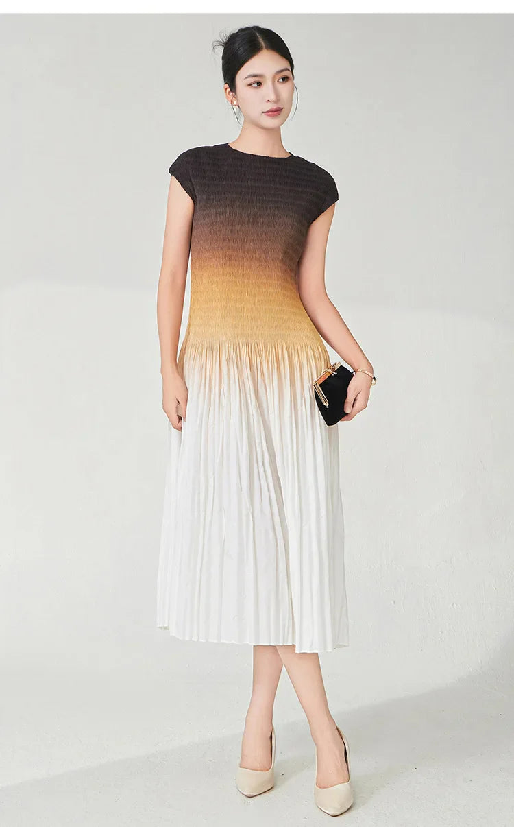 Designer Ombre Pleated Midi Dress