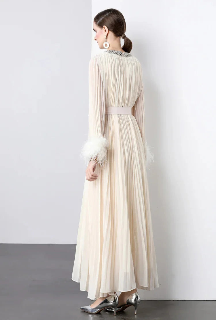 Plisse Faux Fur Crystal Dress