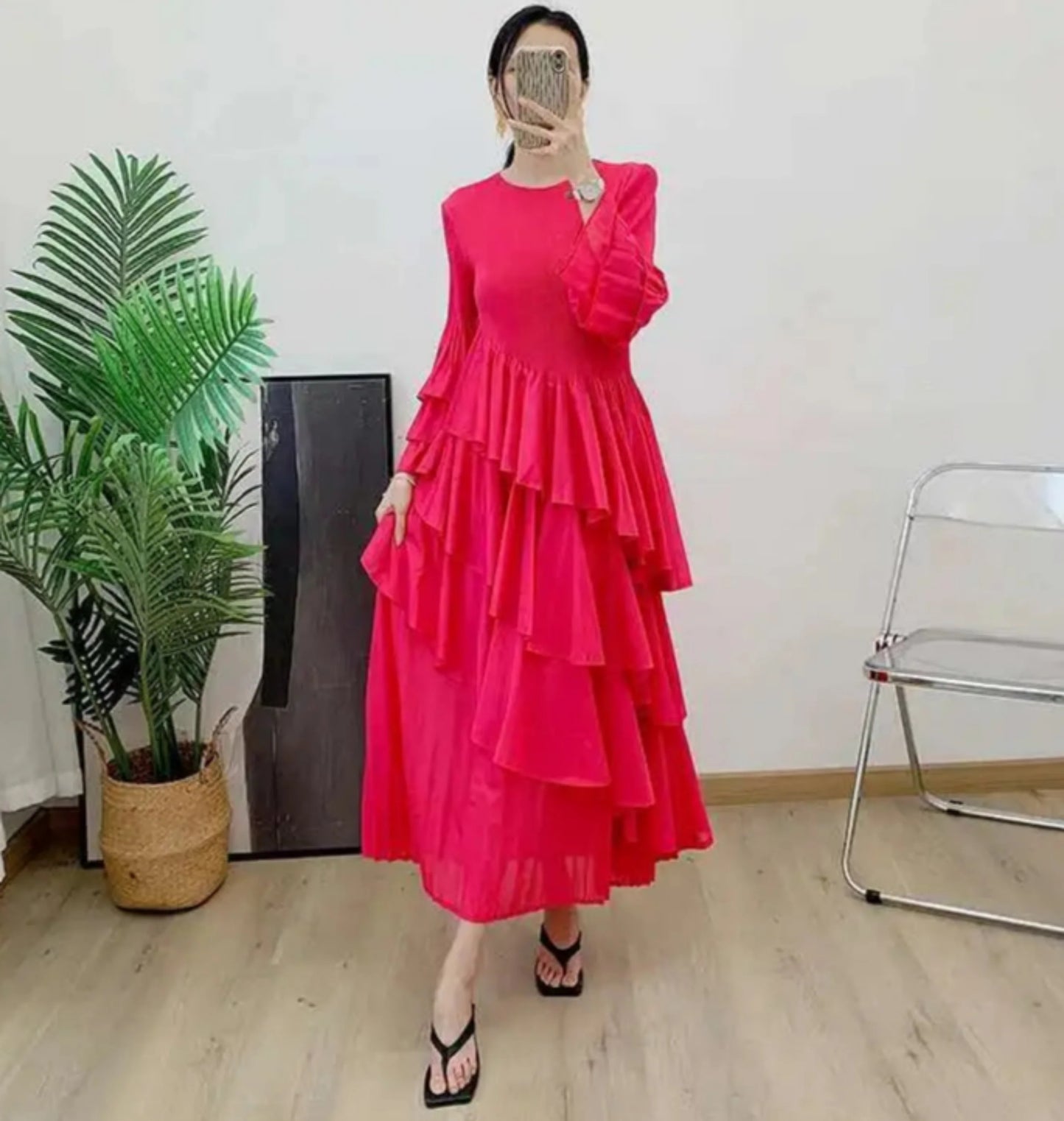Elegant Ruffled Pleated Dress