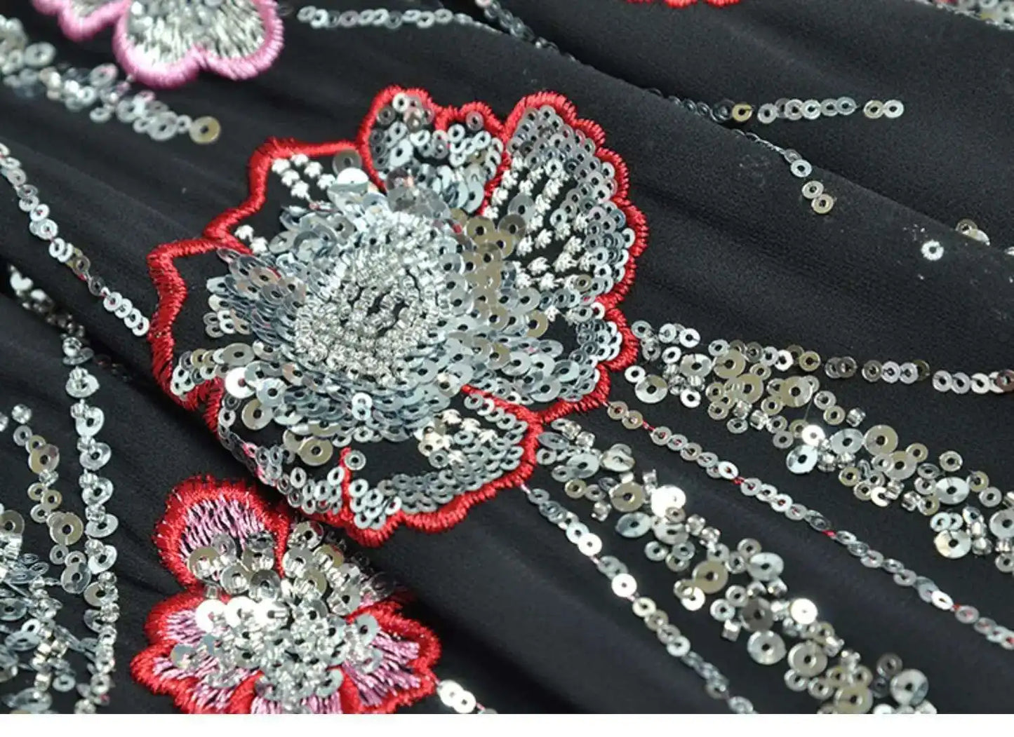 Flowy Sequin-Adorned Evening Dress