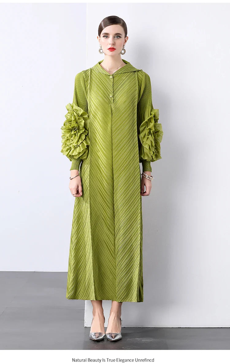 Plissé Pleated Long Sleeve Dress