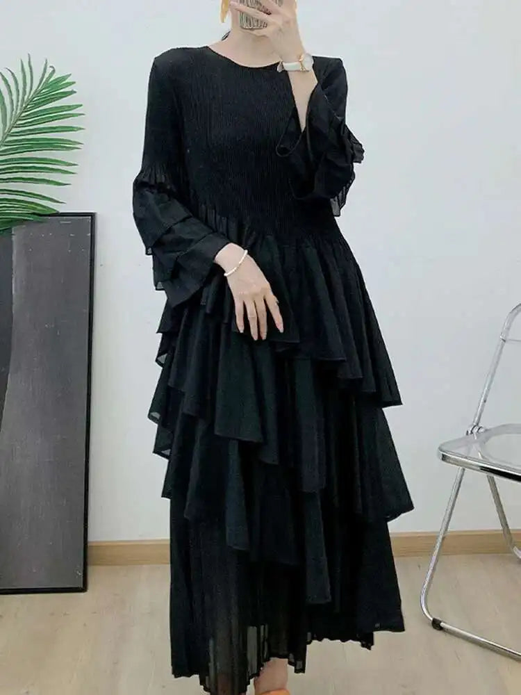 Elegant Ruffled Pleated Dress