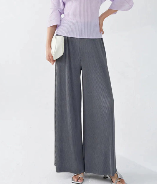Luxury Plisse Wide-Leg Trousers