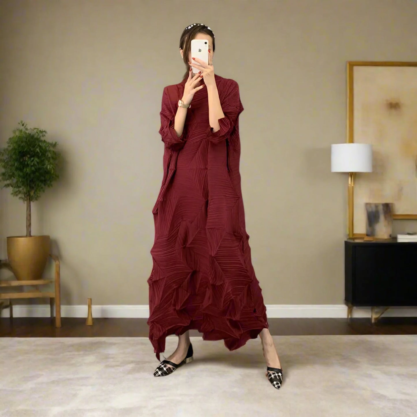 Signature Origami Midi Pleated Dress