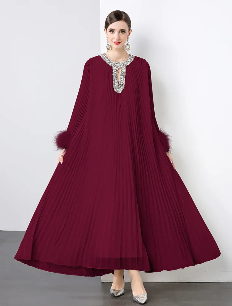 Plisse Faux Fur Crystal Dress