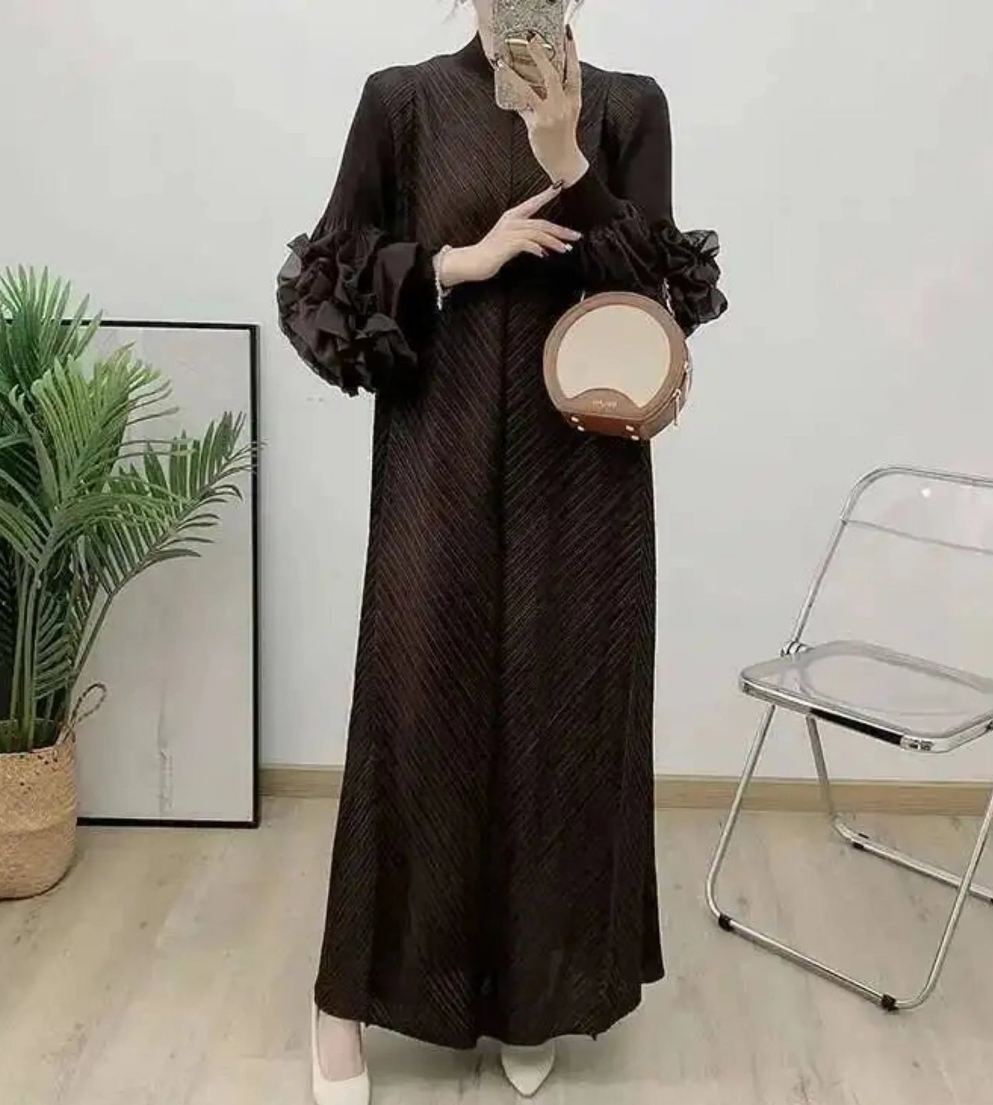 Truly Pleated Ruffle Sleeve Dress