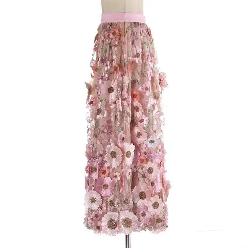 Luxe Floral Pull-On Midi Skirt