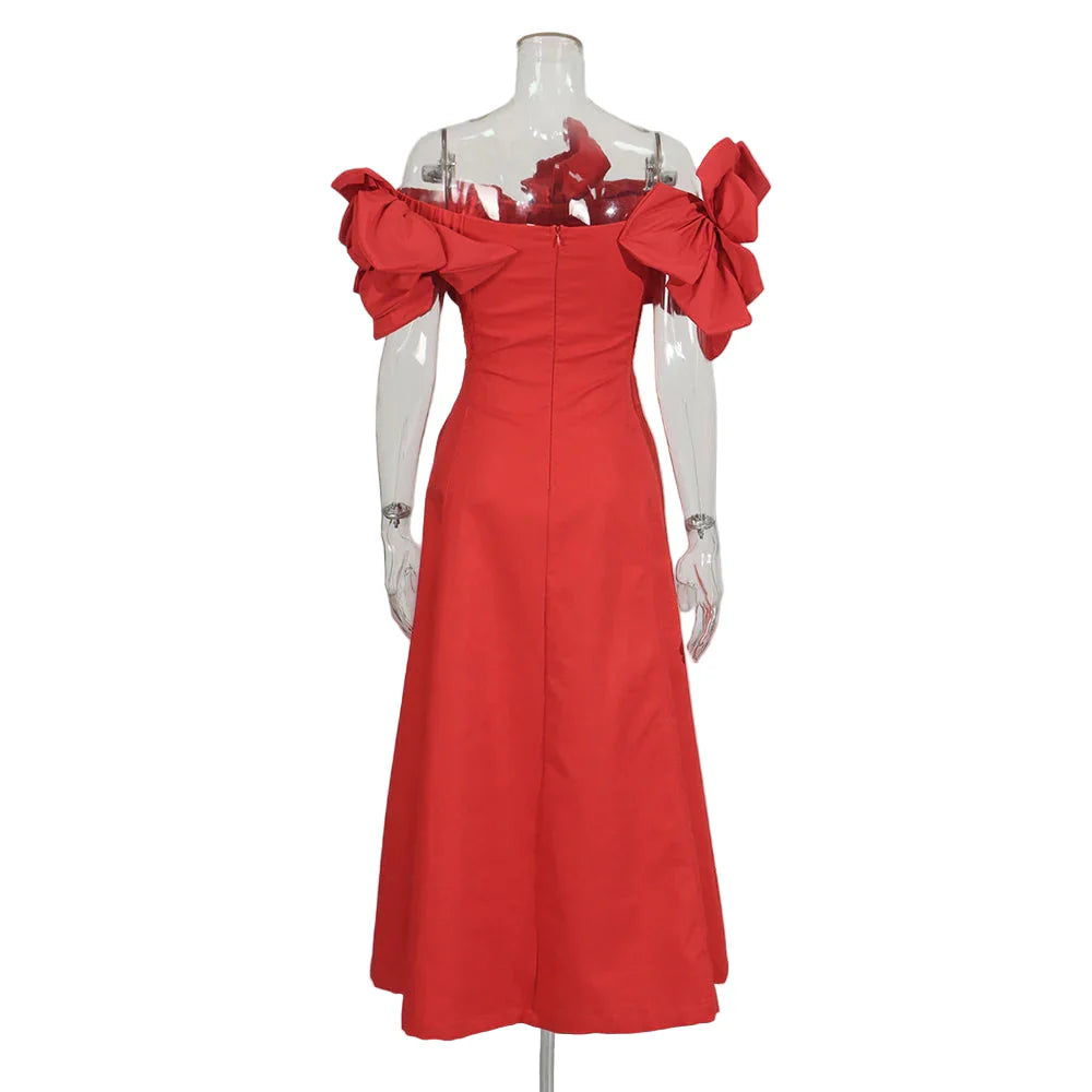 Luxury Off-Shoulder 3D Bloom Dress