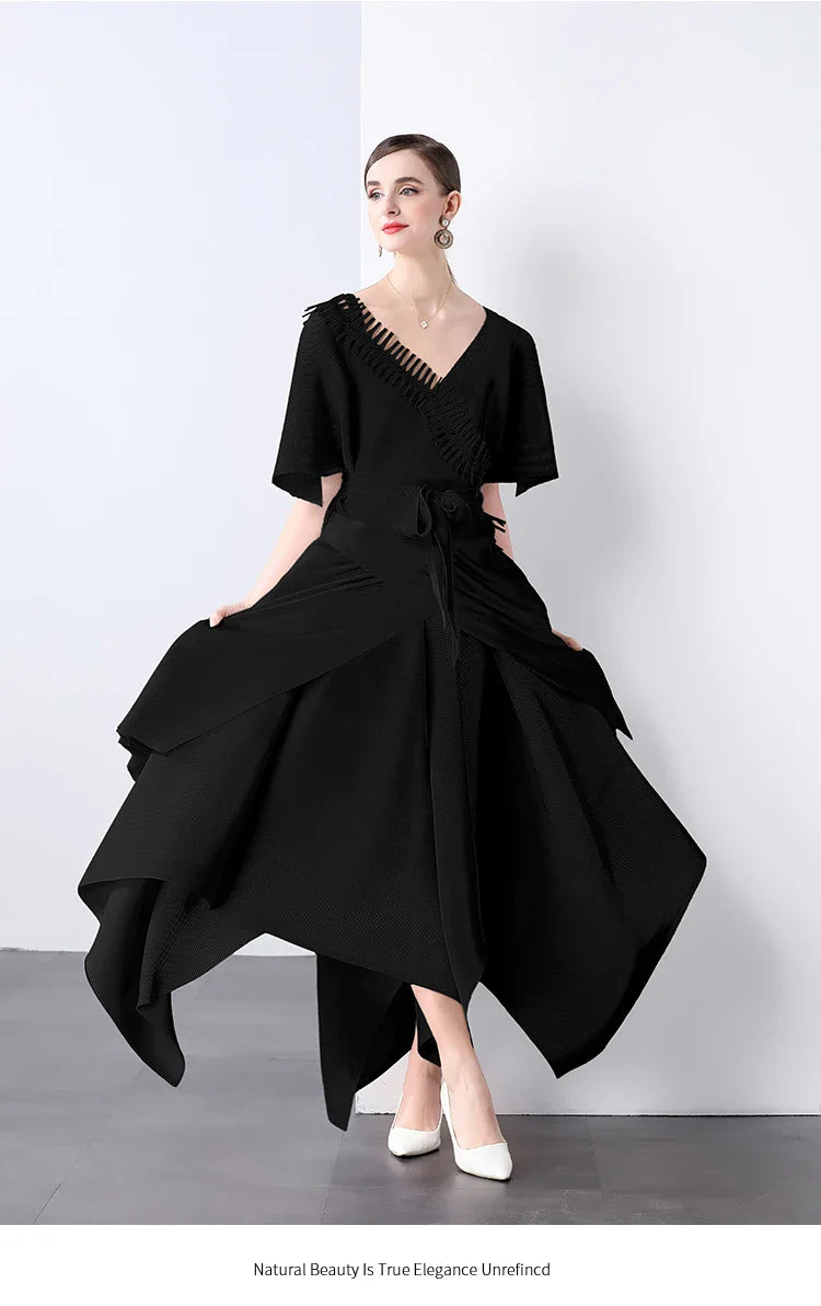 Asymmetrical Plissé Pleated Dress