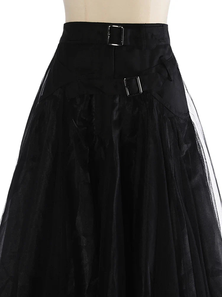 Luxury Tulle Mesh Buckle Skirt