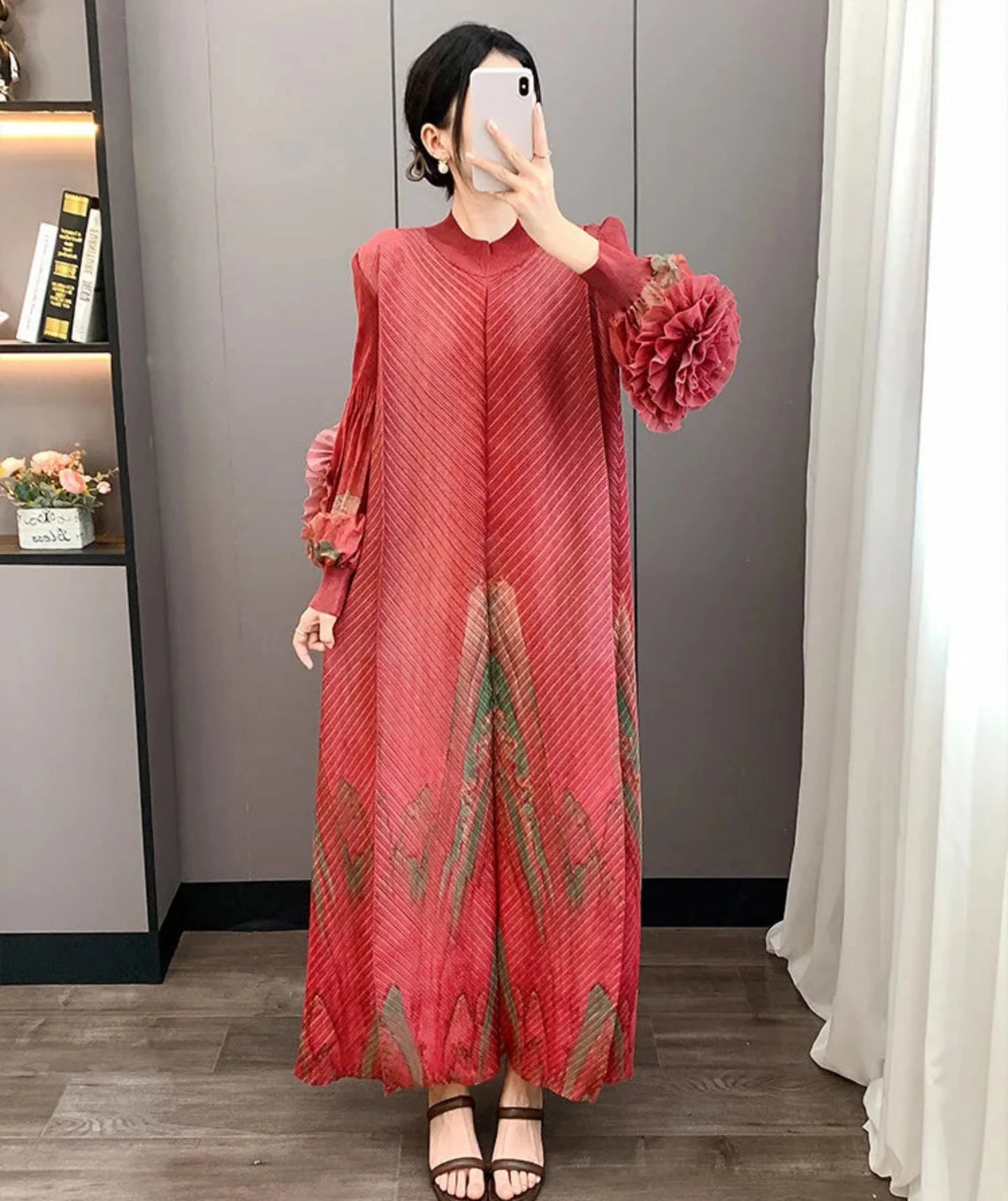 Luxury Ruffle Floral Pleat Dress