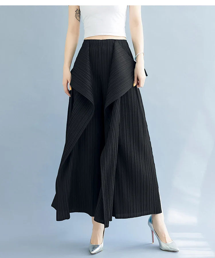 Wide Leg Plissé Pull On Trouser