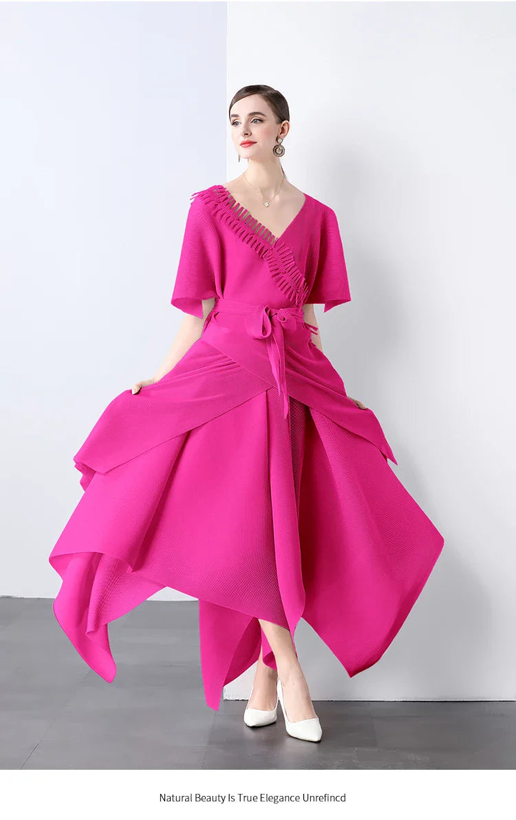 Asymmetrical Plissé Pleated Dress