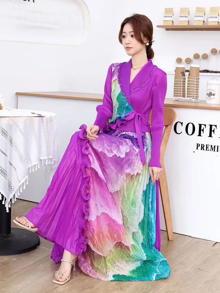 Luxury Ombre Pleated Midi Dress