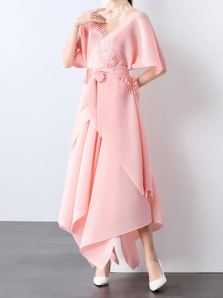 Asymmetrical Plissé Pleated Dress