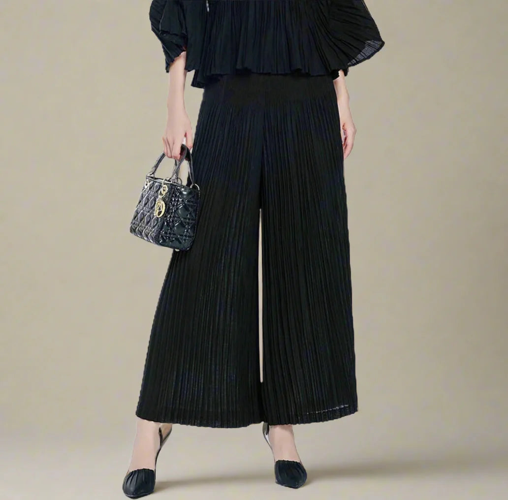 Luxe Wide-Leg Plisse Trousers