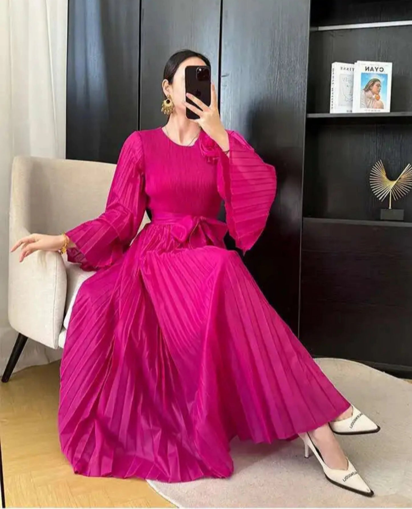 Luxe Plissé Pleated Midi Dress