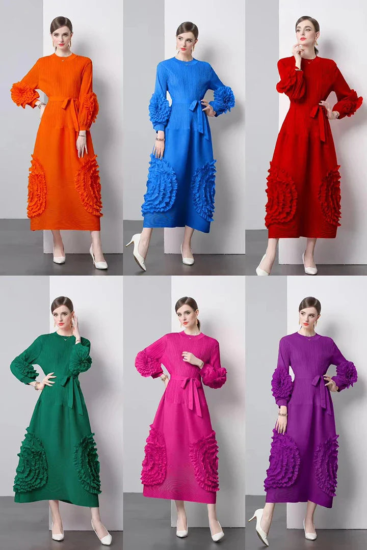Plisse Floral Bubble Sleeve Dress