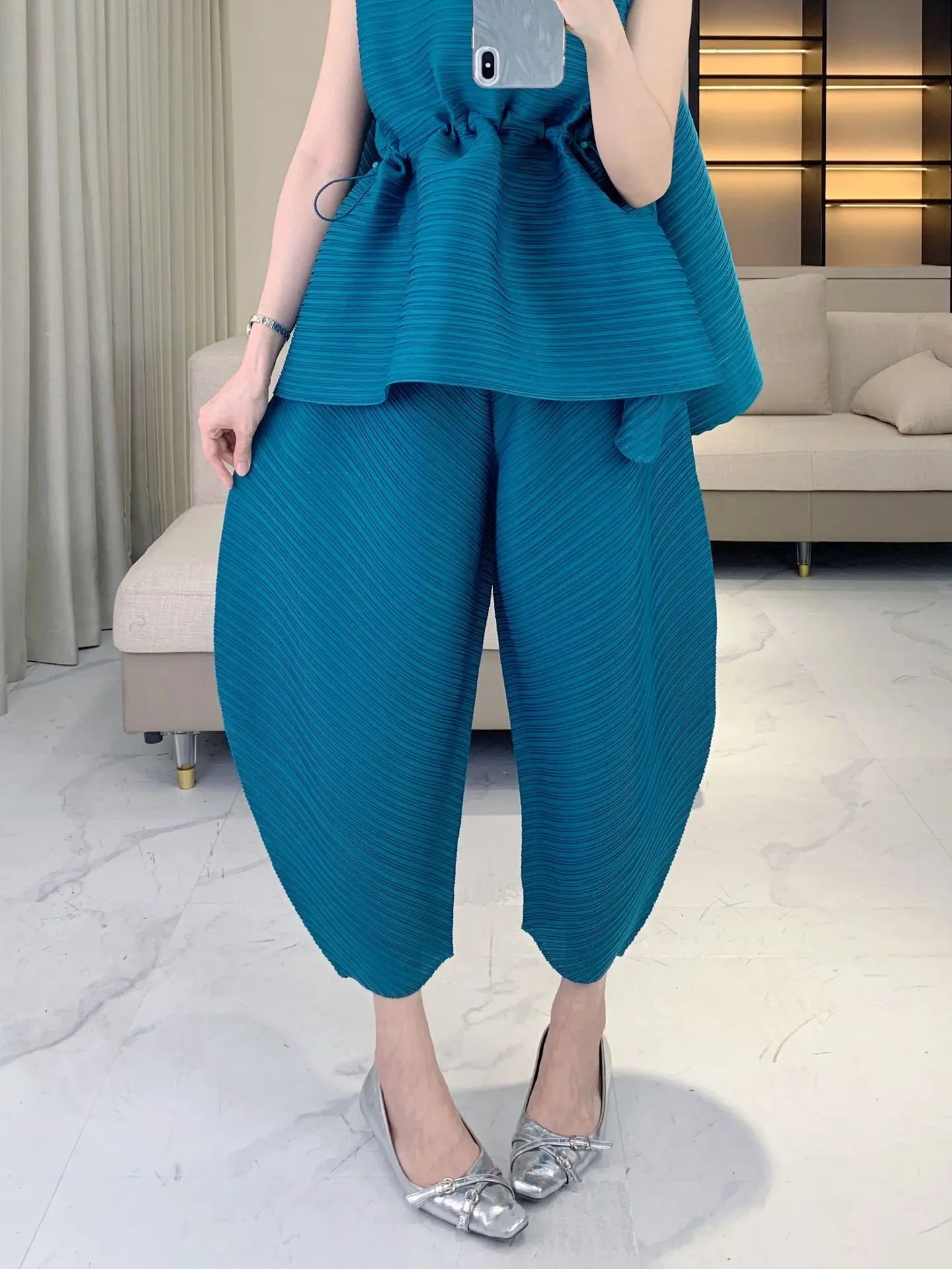 Plissé Pleated Palazzo Pants