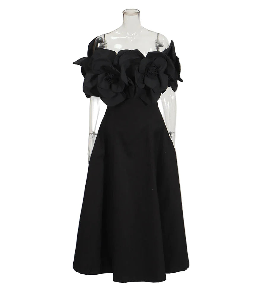 Luxury Off-Shoulder 3D Bloom Dress