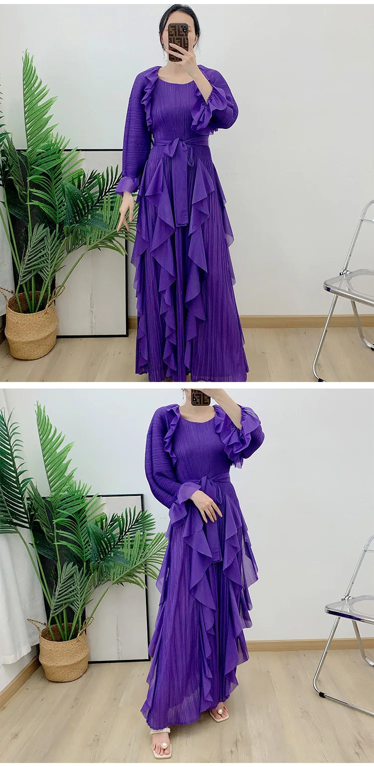 Luxury Pleated Ruffle Midi Dress