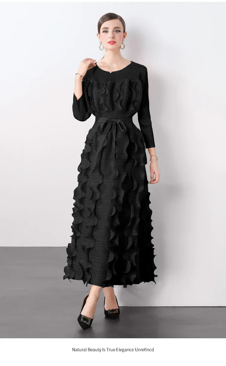 Chic Plissé Pleated Midi Dress