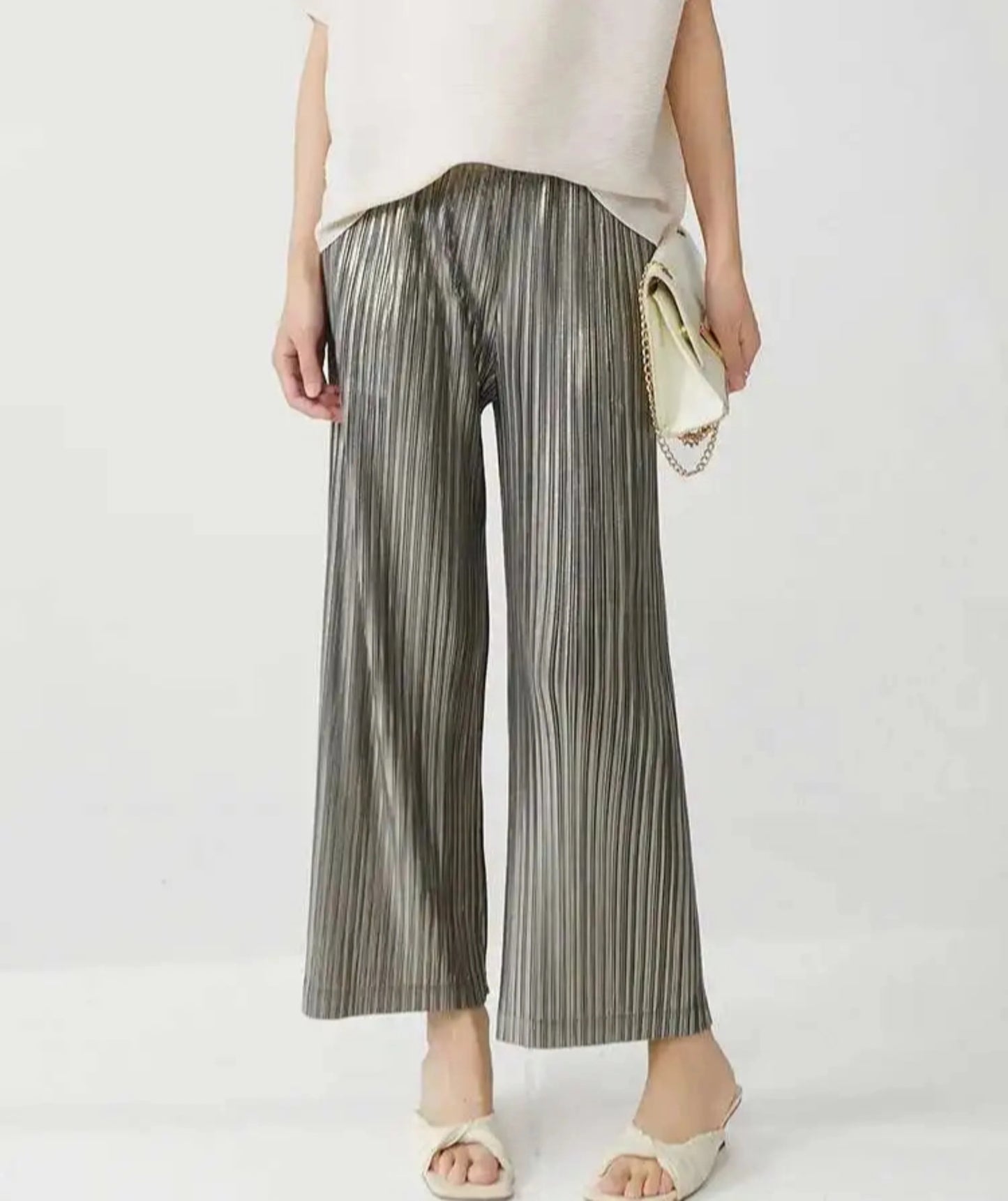 High-Waisted Plissé Trousers