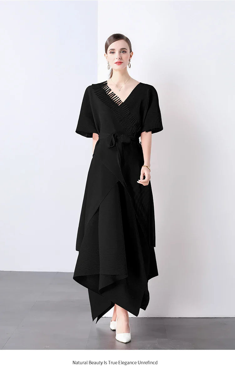 Asymmetrical Plissé Pleated Dress